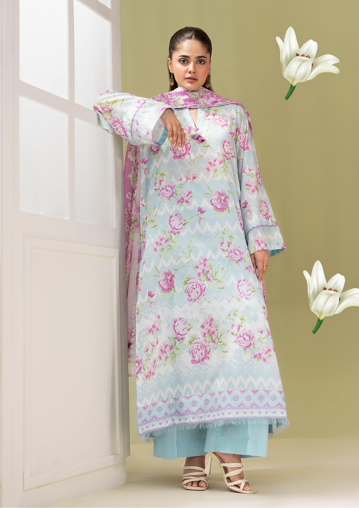 SURMAI 3 peice Azure Botanical